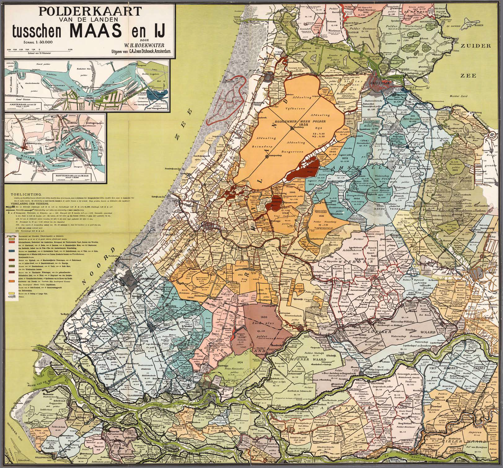 Polder map of the lands between Maas and IJ by W.H. Hoekwater, 1901